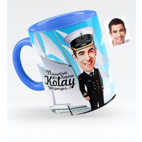 Kişiye Özel Bay Gemi Kaptanı Karikatürlü Mavi 1 Kupa Bardak