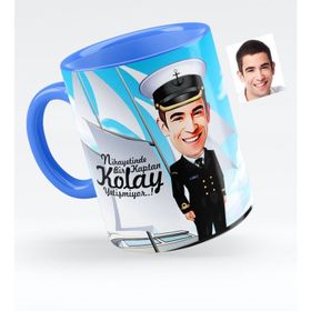Kişiye Özel Bay Gemi Kaptanı Karikatürlü Mavi 1 Kupa Bardak