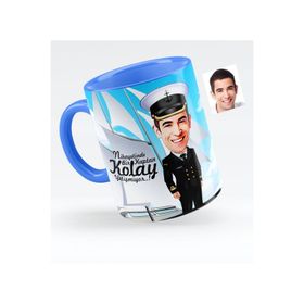 Kişiye Özel Bay Gemi Kaptanı Karikatürlü Mavi 1 Kupa Bardak