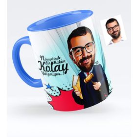 Kişiye Özel Bay Hakim Karikatürlü Mavi 1 Kupa Bardak