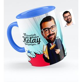 Kişiye Özel Bay Hakim Karikatürlü Mavi 1 Kupa Bardak