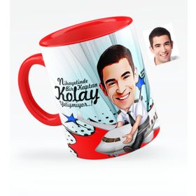 Kişiye Özel Bay Kaptan Pilot Karikatürlü Kırmızı 1 Kupa Bardak