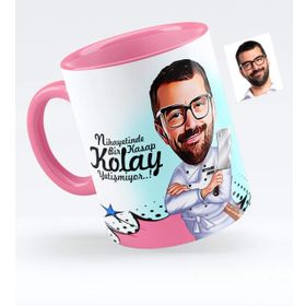 Kişiye Özel Bay Kasap Karikatürlü Pembe 1 Kupa Bardak