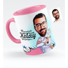 Kişiye Özel Bay Kasap Karikatürlü Pembe 1 Kupa Bardak