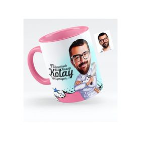 Kişiye Özel Bay Kasap Karikatürlü Pembe 1 Kupa Bardak