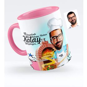 Kişiye Özel Bay Kebapçı Ustası Karikatürlü Pembe 1 Kupa Bardak