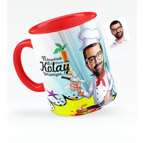 Kişiye Özel Bay Master Chef Karikatürlü Kırmızı 1 Kupa Bardak