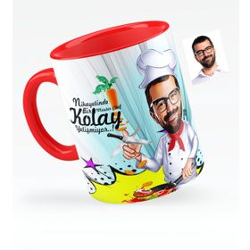 Kişiye Özel Bay Master Chef Karikatürlü Kırmızı 1 Kupa Bardak