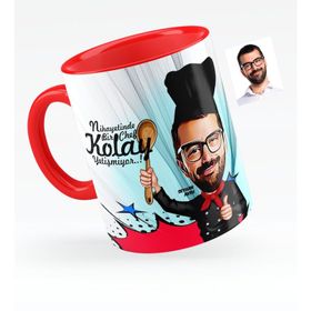 Kişiye Özel Bay Master Chef Karikatürlü Kırmızı 1 Kupa Bardak