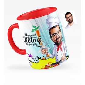 Kişiye Özel Bay Master Chef Karikatürlü Kırmızı 1 Kupa Bardak