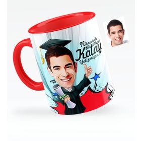 Kişiye Özel Bay Mezun Karikatürlü Kırmızı 1 Kupa Bardak