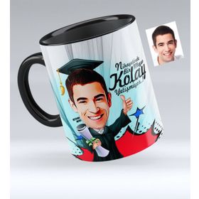 Kişiye Özel Bay Mezun Karikatürlü Siyah 1 Kupa Bardak