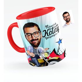 Kişiye Özel Bay Motorcu Karikatürlü Kırmızı 1 Kupa Bardak