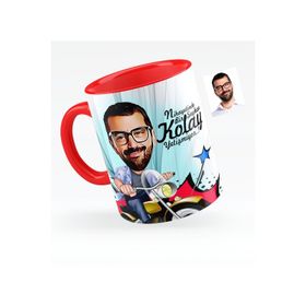 Kişiye Özel Bay Motorcu Karikatürlü Kırmızı 1 Kupa Bardak