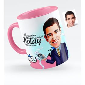 Kişiye Özel Bay Muhasebeci Karikatürlü Pembe 1 Kupa Bardak