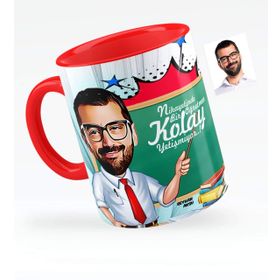 Kişiye Özel Bay Öğretmen Karikatürlü Kırmızı 1 Kupa Bardak