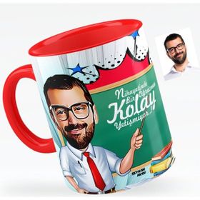 Kişiye Özel Bay Öğretmen Karikatürlü Kırmızı 1 Kupa Bardak