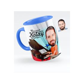 Kişiye Özel Bay Piyanist Karikatürlü Mavi 1 Kupa Bardak