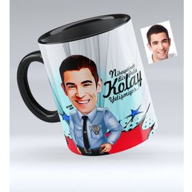 Kişiye Özel Bay Polis Karikatürlü Siyah 1 Kupa Bardak