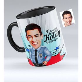 Kişiye Özel Bay Polis Karikatürlü Siyah 1 Kupa Bardak