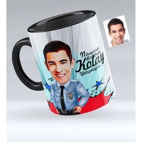 Kişiye Özel Bay Polis Karikatürlü Siyah 1 Kupa Bardak