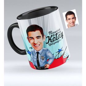 Kişiye Özel Bay Polis Karikatürlü Siyah 1 Kupa Bardak