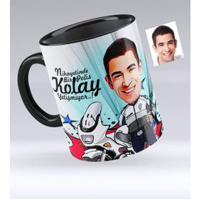 Kişiye Özel Bay Polis Karikatürlü Siyah 7 Kupa Bardak