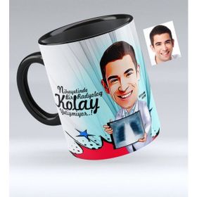 Kişiye Özel Bay Radyoloji Uzmanı Karikatürlü Siyah 1 Kupa Bardak
