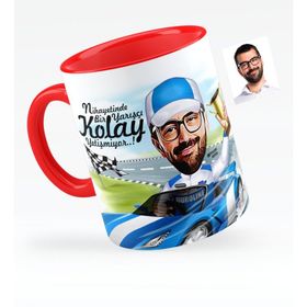 Kişiye Özel Bay Rallici Karikatürlü Kırmızı 1 Kupa Bardak