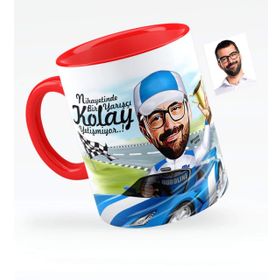 Kişiye Özel Bay Rallici Karikatürlü Kırmızı 1 Kupa Bardak