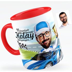 Kişiye Özel Bay Rallici Karikatürlü Kırmızı 1 Kupa Bardak