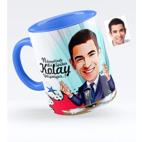 Kişiye Özel Bay Spiker Karikatürlü Mavi 1 Kupa Bardak