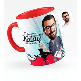 Kişiye Özel Bay Yönetmen Karikatürlü Kırmızı 1 Kupa Bardak