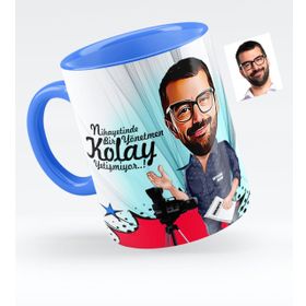 Kişiye Özel Bay Yönetmen Karikatürlü Mavi 1 Kupa Bardak