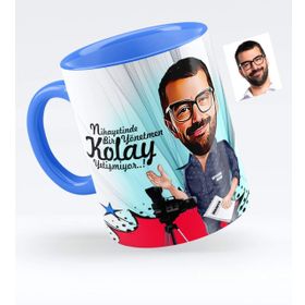 Kişiye Özel Bay Yönetmen Karikatürlü Mavi 1 Kupa Bardak