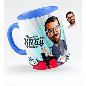 Kişiye Özel Bay Yönetmen Karikatürlü Mavi 1 Kupa Bardak