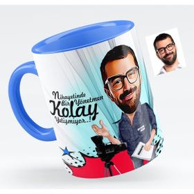 Kişiye Özel Bay Yönetmen Karikatürlü Mavi 1 Kupa Bardak