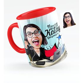 Kişiye Özel Bayan CEO Karikatürlü Kırmızı 1 Kupa Bardak