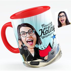 Kişiye Özel Bayan CEO Karikatürlü Kırmızı 1 Kupa Bardak