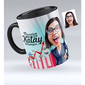 Kişiye Özel Bayan CEO Karikatürlü Siyah 2 Kupa Bardak