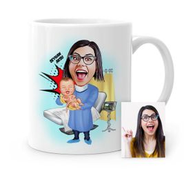 Kişiye Özel Bayan Ebe Kadın Doğum Uzmanı Karikatür Beyaz 1 Kupa Bardak