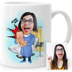 Kişiye Özel Bayan Ebe Kadın Doğum Uzmanı Karikatür Beyaz 1 Kupa Bardak