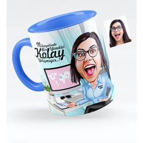Kişiye Özel Bayan Genel Müdür Karikatürlü Mavi 1 Kupa Bardak