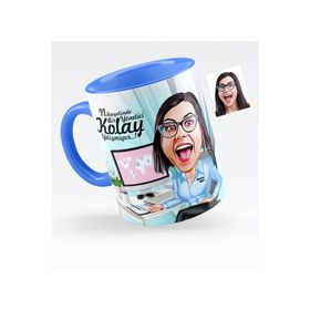 Kişiye Özel Bayan Genel Müdür Karikatürlü Mavi 1 Kupa Bardak