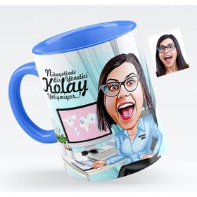Kişiye Özel Bayan Genel Müdür Karikatürlü Mavi 1 Kupa Bardak
