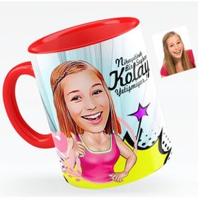 Kişiye Özel Bayan Karikatürlü Kırmızı 7 Kupa Bardak