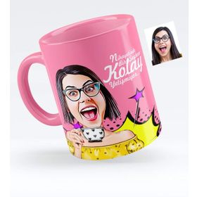 Kişiye Özel Bayan Karikatürlü Pembe 6 Kupa Bardak