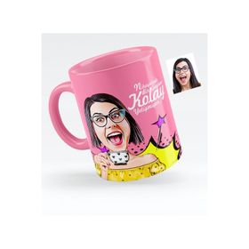 Kişiye Özel Bayan Karikatürlü Pembe 6 Kupa Bardak