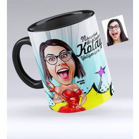 Kişiye Özel Bayan Karikatürlü Siyah 4 Kupa Bardak