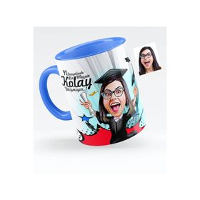 Kişiye Özel Bayan Mezun Karikatürlü Mavi 1 Kupa Bardak